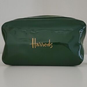 Harrods Emerald Green Patent Make-Up Pouch with Gold Logo